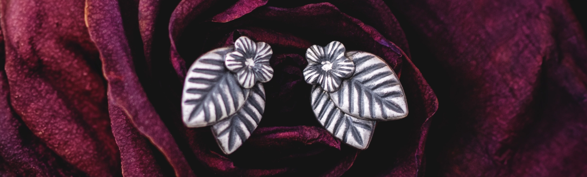 Sterling Silver flower and leaf stud earrings